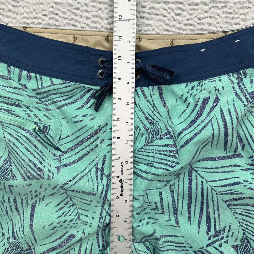 Patagonia Wavefarer Board Shorts Size 30 Green Blue Swim Trunk Palms Unlined